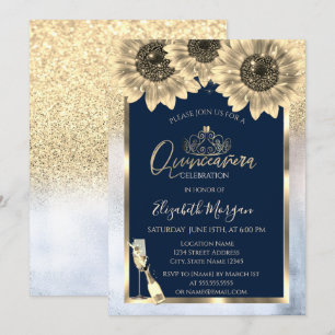 Invitation Parties scintillant, Fleurs de soleil, Quinceanera