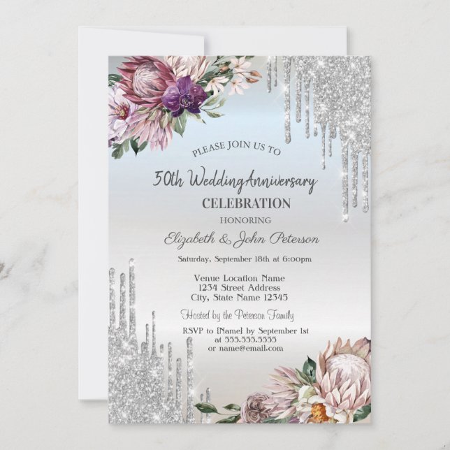 Invitation Parties scintillant, Fleurs tropicales Mariage d'a (Devant)