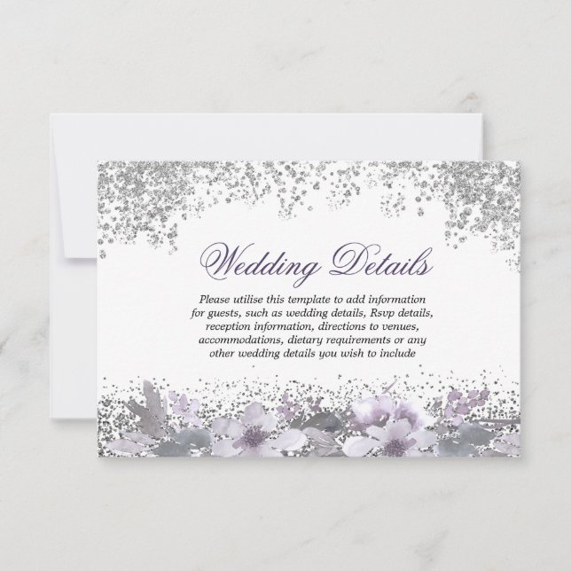 Invitation Parties scintillant Floral Violet Mariage Détails  (Devant)