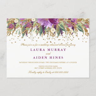 Invitation Parties scintillant florale Améthyst Dîner de répé