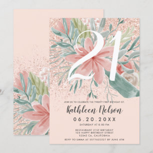 Invitation Parties scintillant florale aquarelle rose pâle 21