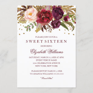 Invitation Parties scintillant florale étincelant Sweet sixte