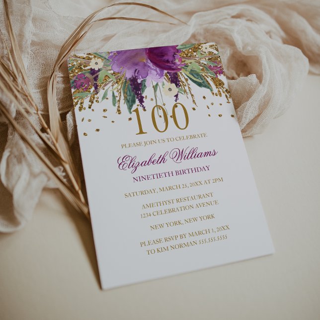 Invitation Parties scintillant florale Étincelle Améthyste 10 (Créateur téléchargé)