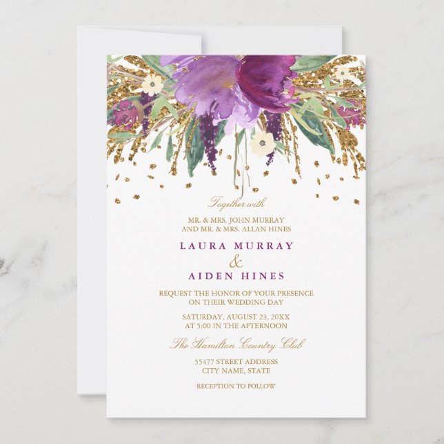 Invitation Parties scintillant Florale Étincelle Mariage Amét (Devant)