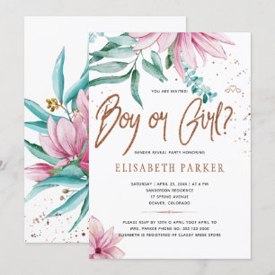 Invitation Parties scintillant florale rose pâle bébé sexe ré