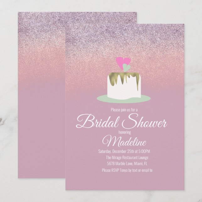 Invitation Parties scintillant Foil Mariage Cake One Tier Fêt (Devant / Derrière)