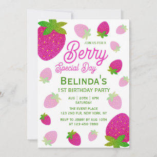 Invitation Parties scintillant Fraise Berry Jour spécial 1er 