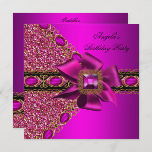 Invitation Parties scintillant Fuchsia bijou rose fête d'anni