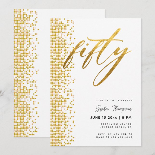 Invitation Parties scintillant géométrique en or blanc Élégan (Devant / Derrière)