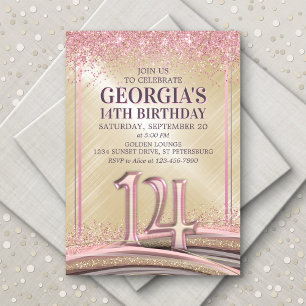 Invitation Parties scintillant Glam Rose Gold 14th Birthday I