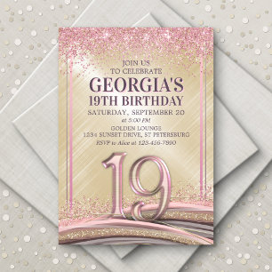 Invitation Parties scintillant Glam Rose Gold 19e anniversair