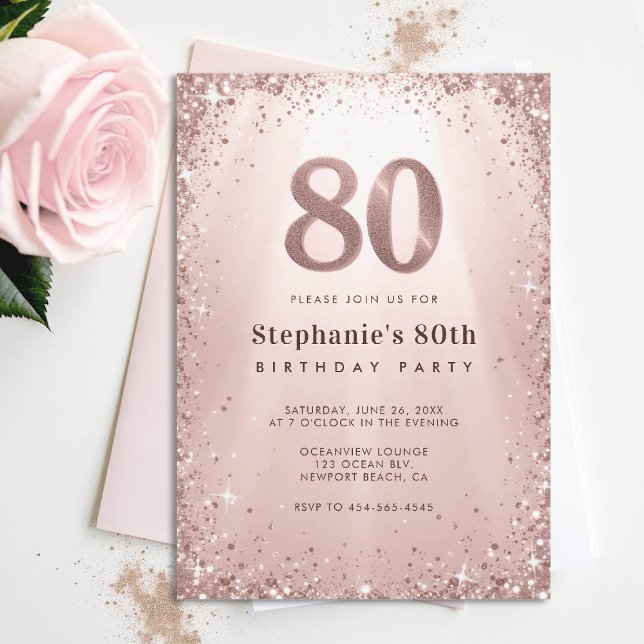 Invitation Parties scintillant Glam Rose Gold Sparkles Chic 8 (80th birthday invitation for women glitter sparkle rose gold glam elegant stylish classy)