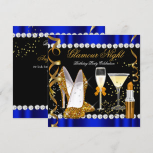 Invitation Parties scintillant Glamor Night Blue Gold Black P