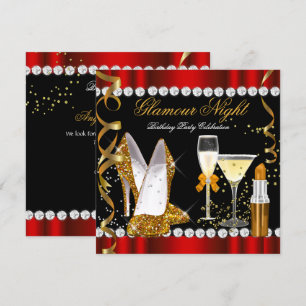 Invitation Parties scintillant Glamor Nuit Rouge Gold Black P