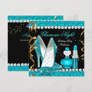 Invitation Parties scintillant Glamor Nuit Turquoise Blue Gol