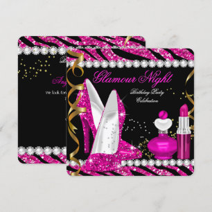 Invitation Parties scintillant Glamor Nuit Zebra Profond rose