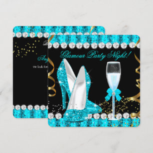 Invitation Parties scintillant Glamor Party Nuit Turquoise Bl