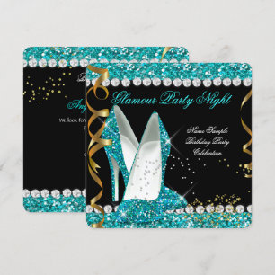 Invitation Parties scintillant Glamor Turquoise aqua Gold Bla