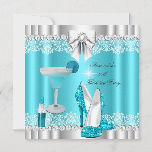 Invitation Parties scintillant Glamor Turquoise Hi Heels Lips (Devant)