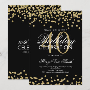 Invitation Parties scintillant Gold Black 40th Birthday Party