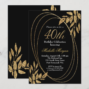 Invitation Parties scintillant Gold Black Célébration du 40e 