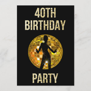 Invitation Parties scintillant Gold & Black Retro Disco 40th 