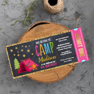 Invitation Parties scintillant Gold Blackboard Glamping Pass