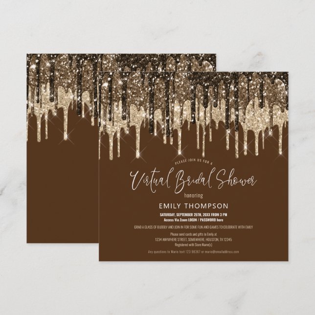 Invitation Parties scintillant  Gold Brown Fête des mariées v (Devant / Derrière)