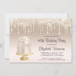 Invitation Parties scintillant Gold Cake 60e fête d'anniversa