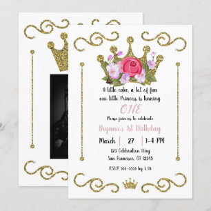 Invitation Parties scintillant Gold Crown Floral Photo 1er an