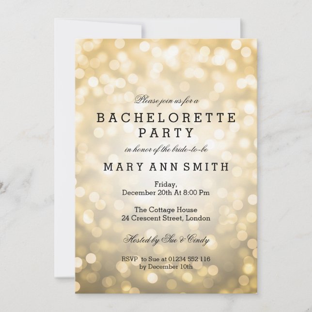 Invitation Parties scintillant Gold de la Bachelorette Party (Devant)