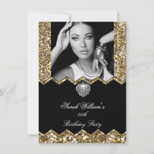Invitation Parties scintillant Gold Diamond Heart Photo N'imp