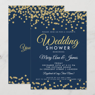 Invitation Parties scintillant Gold Faux Douche Confetti Navy
