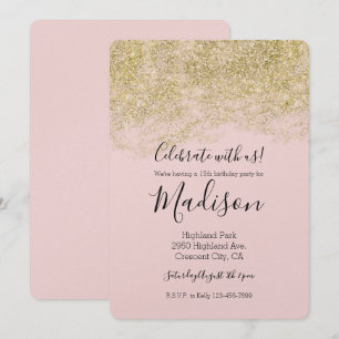 Invitation Parties scintillant Gold Faux rose pâle étincelle