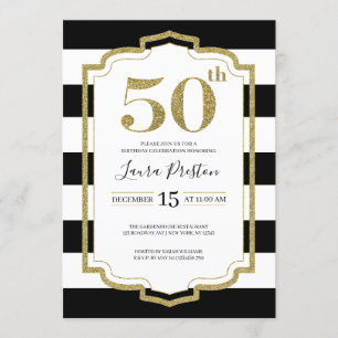 Invitation Parties scintillant Gold Frame et Black Stripes 50