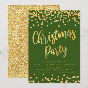 Invitation Parties scintillant Gold Green Noël Fêtes d'entrep