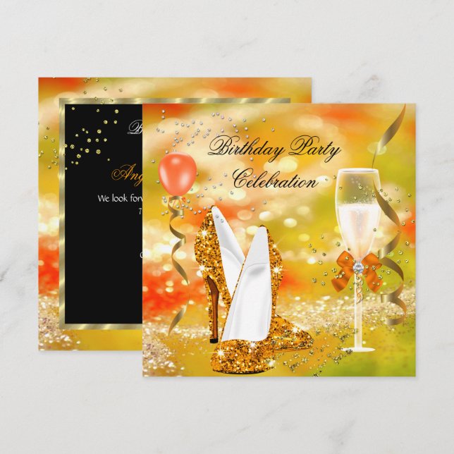 Invitation Parties scintillant Gold High Heures Orange Annive (Devant / Derrière)