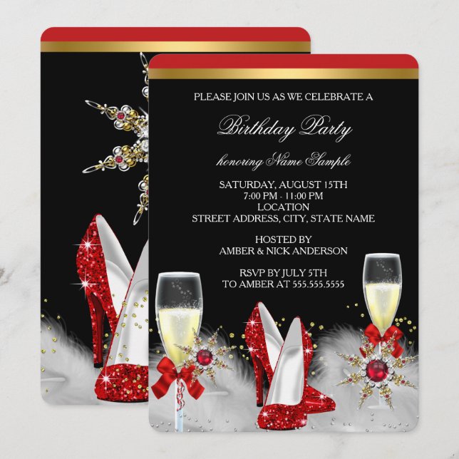 Invitation Parties scintillant Gold Red Heures Black Silver C (Devant / Derrière)