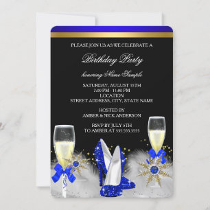 Invitation Parties scintillant Gold Royal Blue Talons Black C