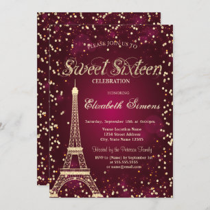 Invitation Parties scintillant Gold Tour Eiffel Diamants Roug