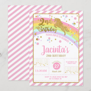 Invitation Parties scintillant Gold Unicorn 2e anniversaire I