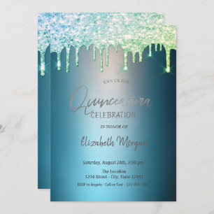 Invitation Parties scintillant gouttes Quinceanera Bleu