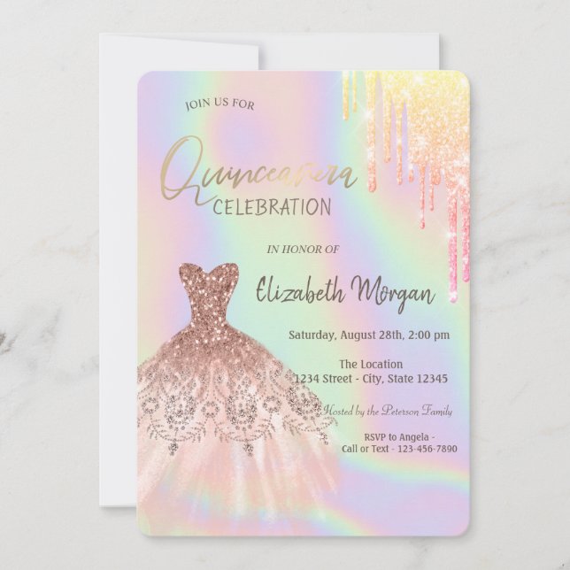 Invitation Parties scintillant gouttes robe Holographique Qui (Devant)