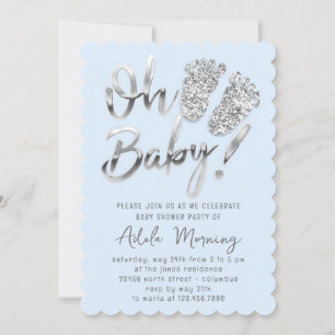 Invitation Parties scintillant gris argent effet pieds bébé f