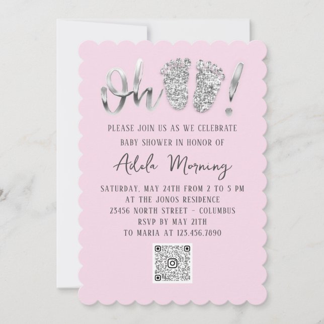 Invitation Parties scintillant gris argent pieds bébé fille Q (Devant)