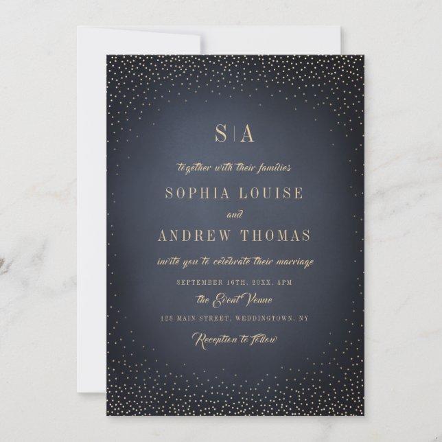 Invitation Parties scintillant gris et or Sophistiqué mariage (Devant)