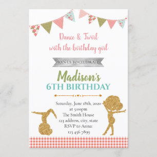 Invitation Parties scintillant Gymnastique anniversaire invit