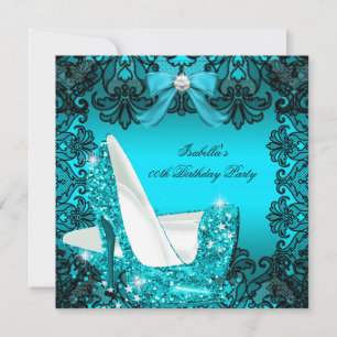 Invitation Parties scintillant hauts talons Turquoise Bow noi