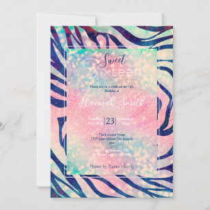 Invitation Parties scintillant Holographique glamour Bleu Zèb