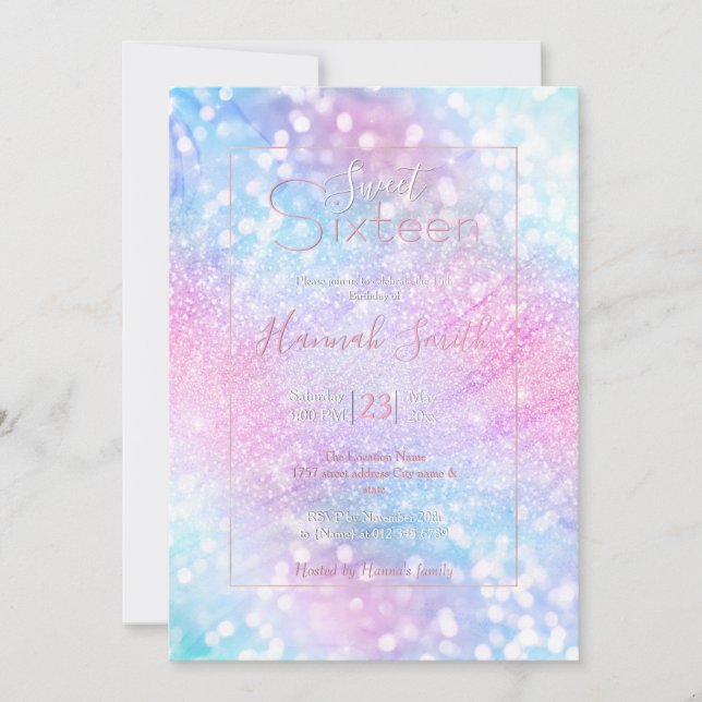 Invitation Parties scintillant Iridescente Magique Éclat rose (Devant)